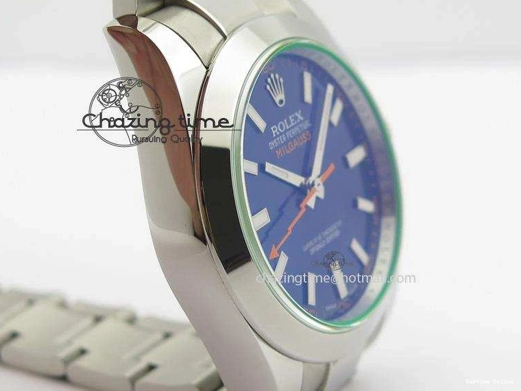 0414 Fashionable Milgauss 116400 GV JF 1:1 Green Sapphire Blue Dial On SS Bracelet A2824 V 3950